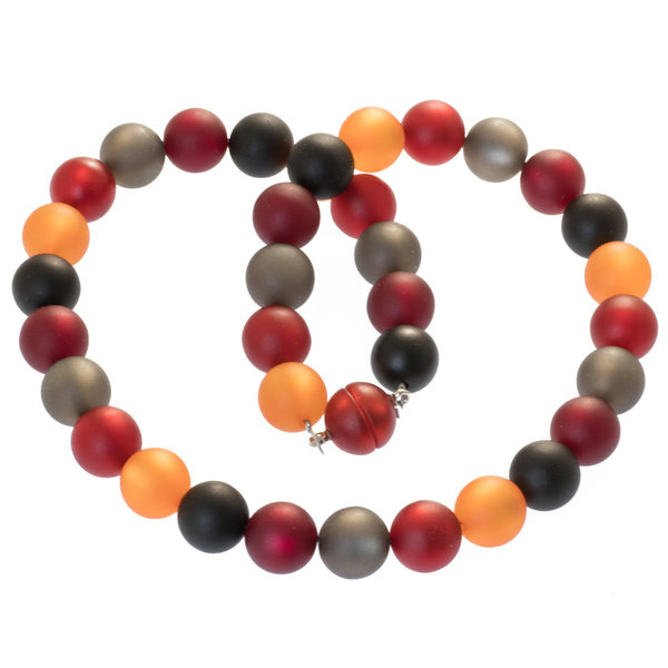 Kette mit Polaris Perlen rot orange grau schwarz 14 mm Perlen