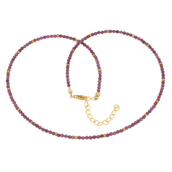 Kette mit echten Rubin Perlen, facettiert 2,5 mm Durchmesser, 42 - 47 cm Länge