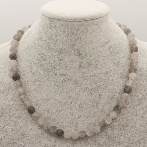 Kette mit Natur trüben Quarz Perlen matt, 8 mm grau