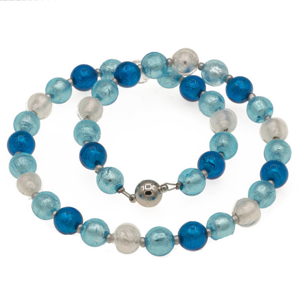 Kette mit Murano Glas Perlen blau weiss